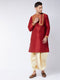 Vastramay Men's Maroon And Gold Silk Blend Kurta and Dhoti Set